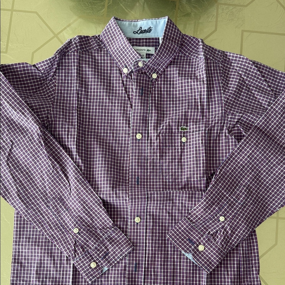 Lacoste Men's Purple Check Button-Down Shirt
